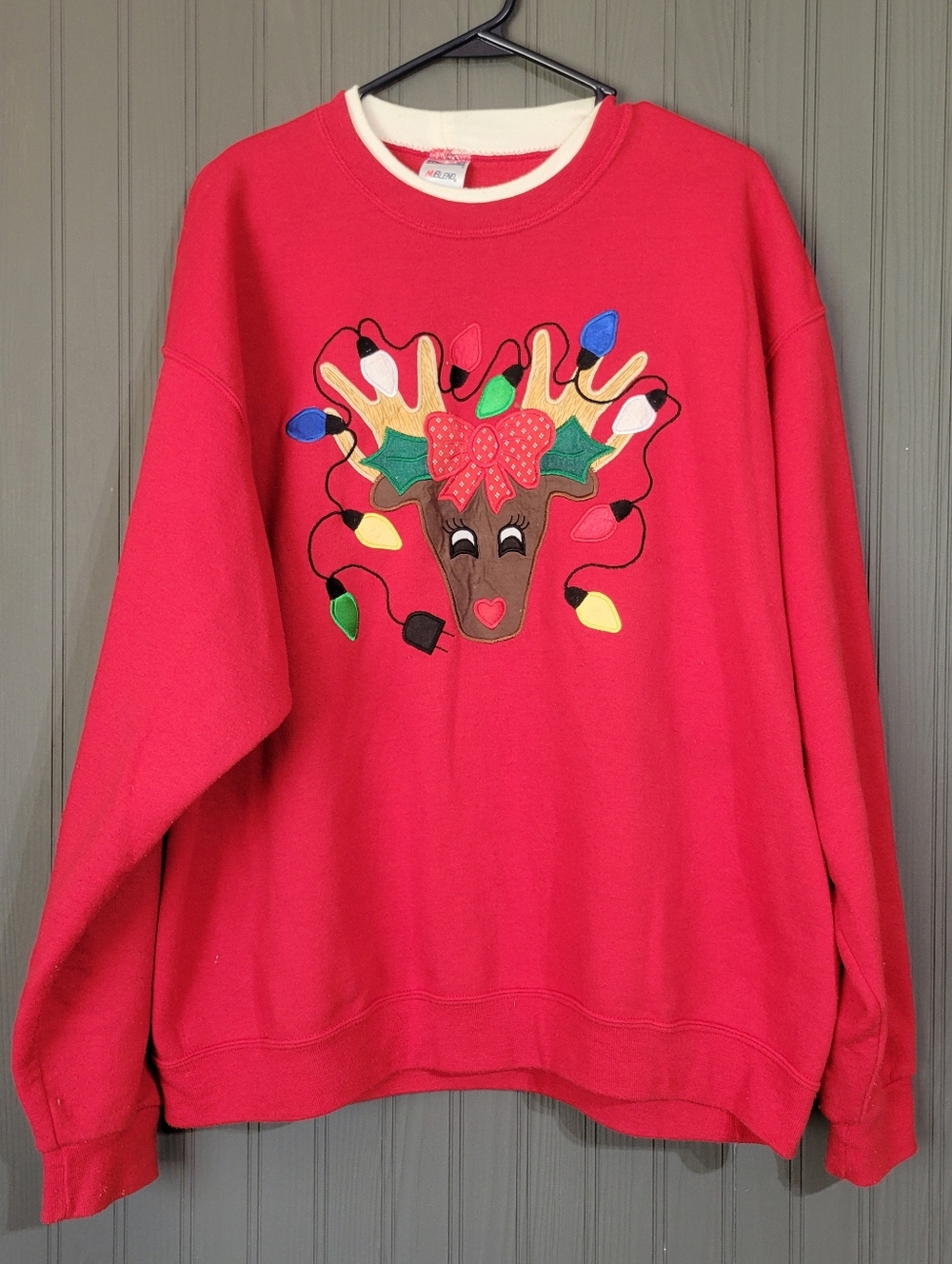 Vintage Jerzees NuBlend Holiday Sweatshirt Crewneck Reindeer Graphic Women's XL